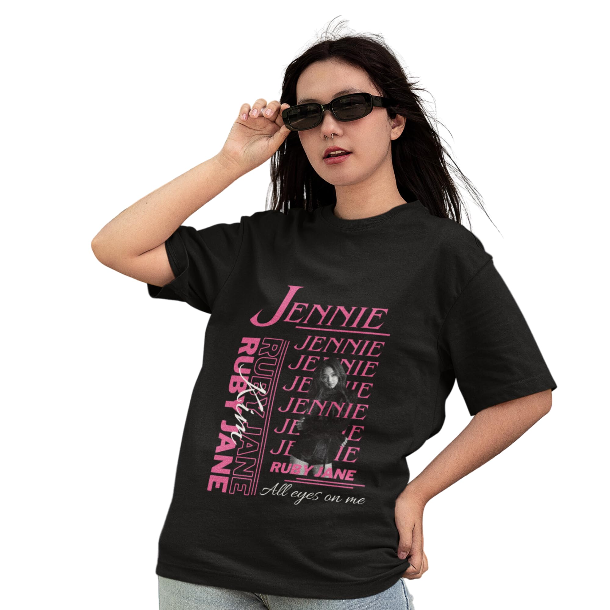 Oversized Cotton Graphic Print Jennie Black Drop Shoulder T-Shirt for Women and Men