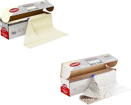 Neatiffy Disposable Plastic Table Cloth Roll | 54 in x 108 Ft | Table Cover for Rectangle, Square, Round Oval Tables | Picnic, Party, Banquet, Birthdays, Weddings, Ivory, White Gold Dot