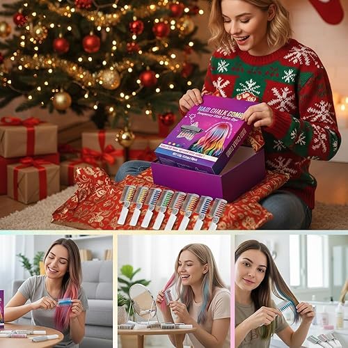 Miniatura 6 de Festive Fun - Peines de tiza para el cabello, peine temporal de tiza para el cabello, 810 colores, lavable, juego de tizas para el cabello, tinte