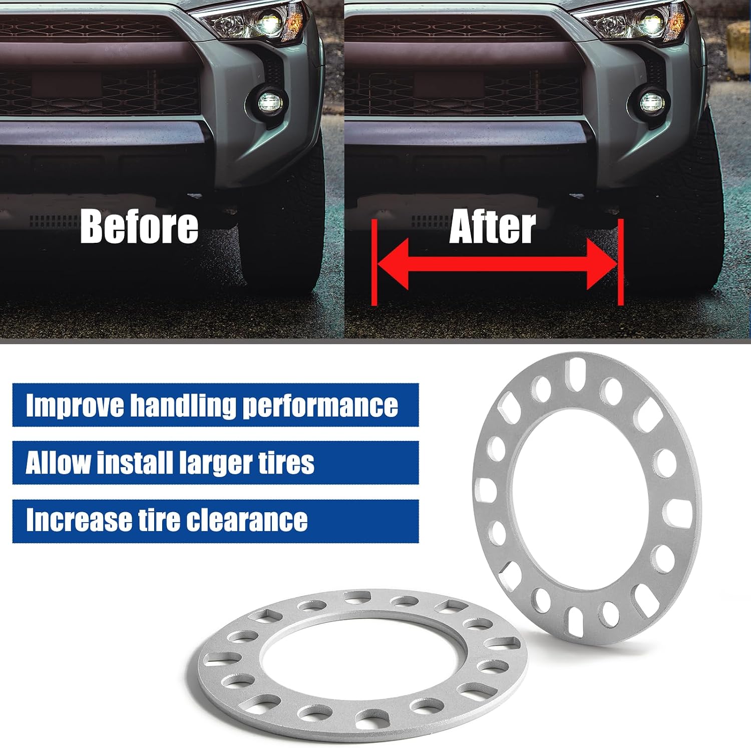 JiiinMiiin 4pcs Chrome 1/4"(6mm) 8x165.1 8x170 8x180 8 Lug Wheel Spacers
