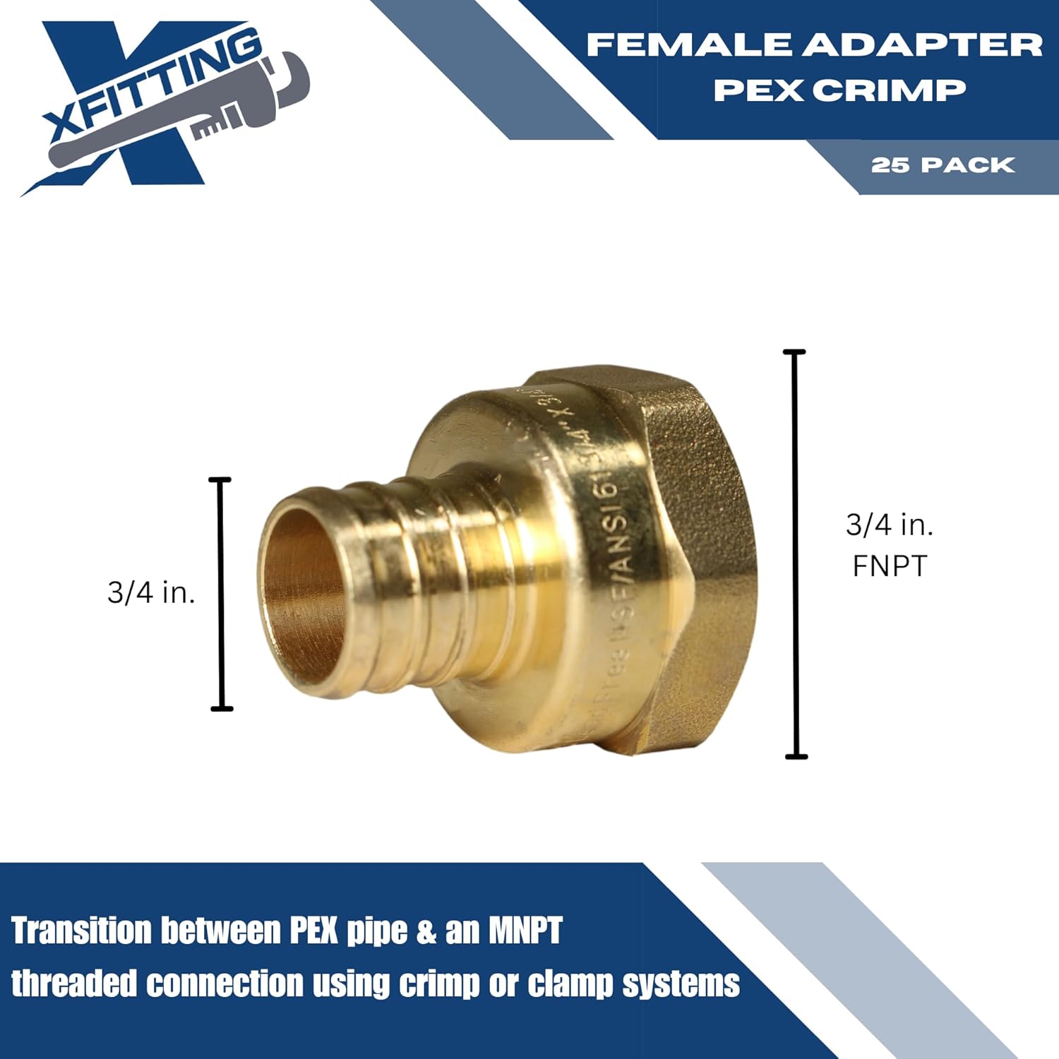 XFITTING 3/4 inch Pex x 3/4 inch Female NPT Adapter, 23-4-2=25X, 25 Pieces