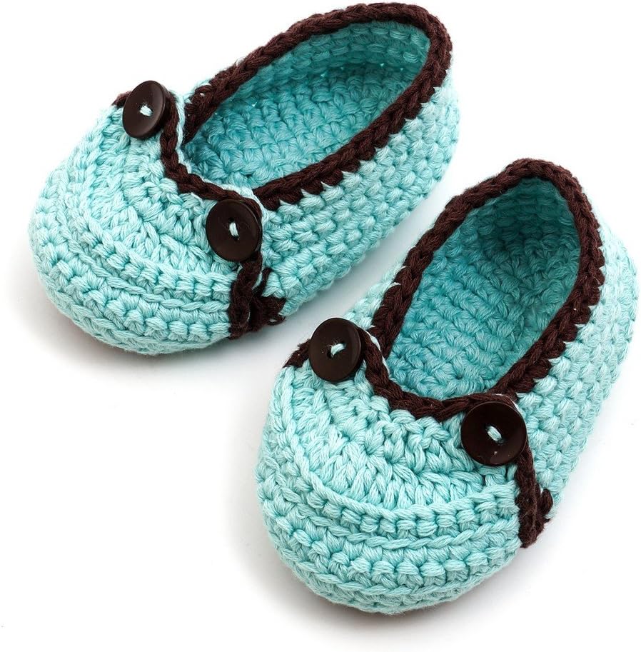 KeeCro Crochet Baby Booties Newborn Socks Shoes Blue with Brown Lace (6 - 12 Monthes)