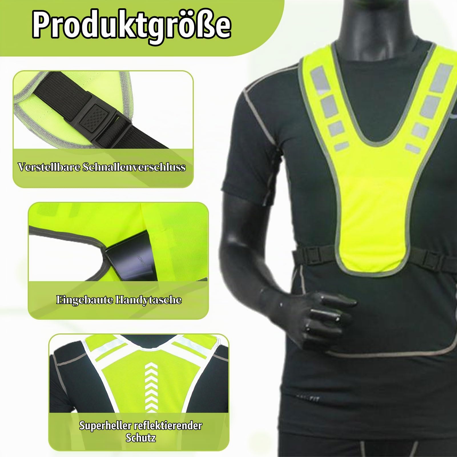 vcsjw Warnweste Fahrrad,Flexibel Einstellbar Reflektierende Weste,Reflektorweste Fahrrad,Reflektierende Jacke,Laufweste Reflektierend,Warnweste,Für Damen & Herren - Atmungsaktiv
