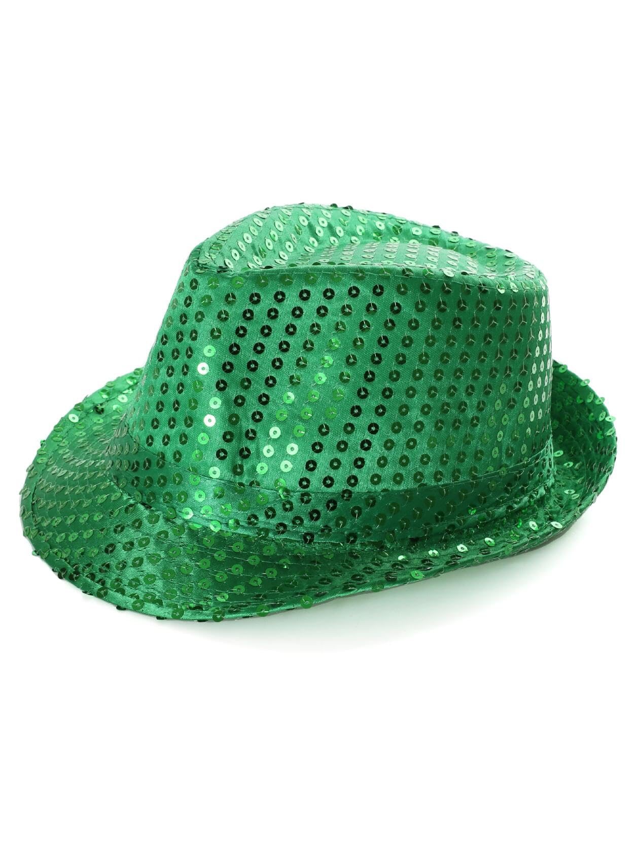 Green Trilby Hat - Green Sequin Fedora Hat 1920's Gangster Fancy Dress Unisex Accessory - Perfect for Sporting Events, Dance Shows, Parties and Fancy Dress Events - Pack of 1