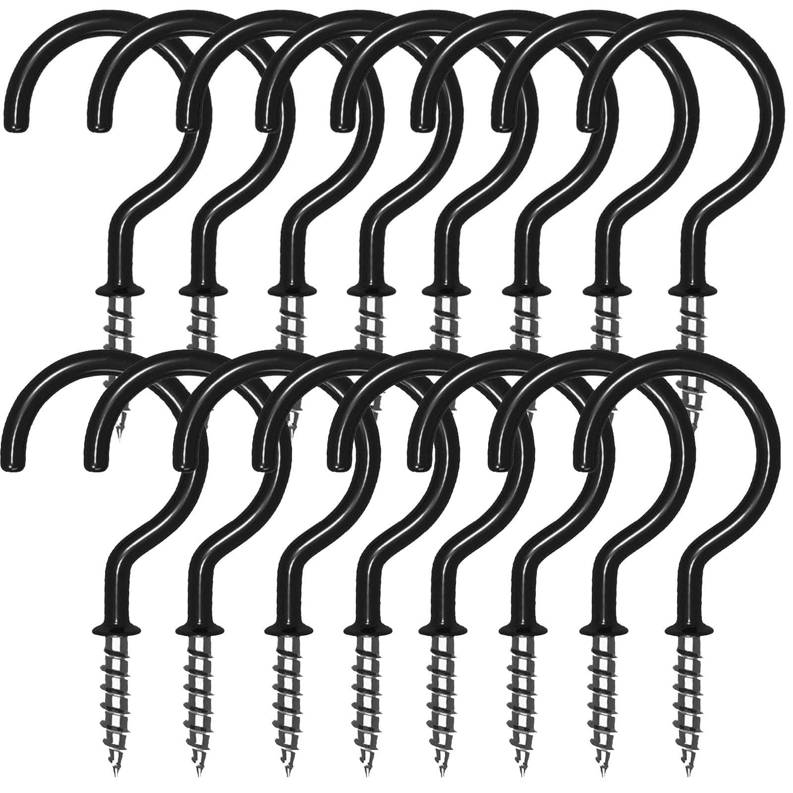 Qufzdopv Black Cup Hooks Screw,2.9 Inchceiling Hooks Heavy Duty Plant Hook Screw Hook With Pvc Plastic Vinyl Coating For Hanging Plants, Cups, Lights, Kitchen Utensils (16Pcs, 2.9 Inch) Size 16