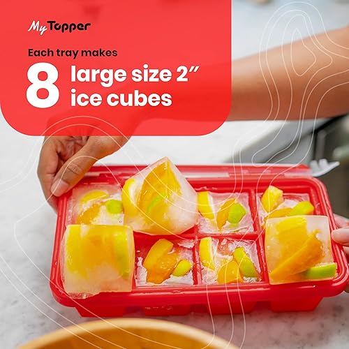 Miniatura 3 de IceTopper XL - Bandeja para cubitos de hielo con tapas adjuntas, moldes para cubitos de hielo de fácil liberación, 8 cubos grandes por bandeja,