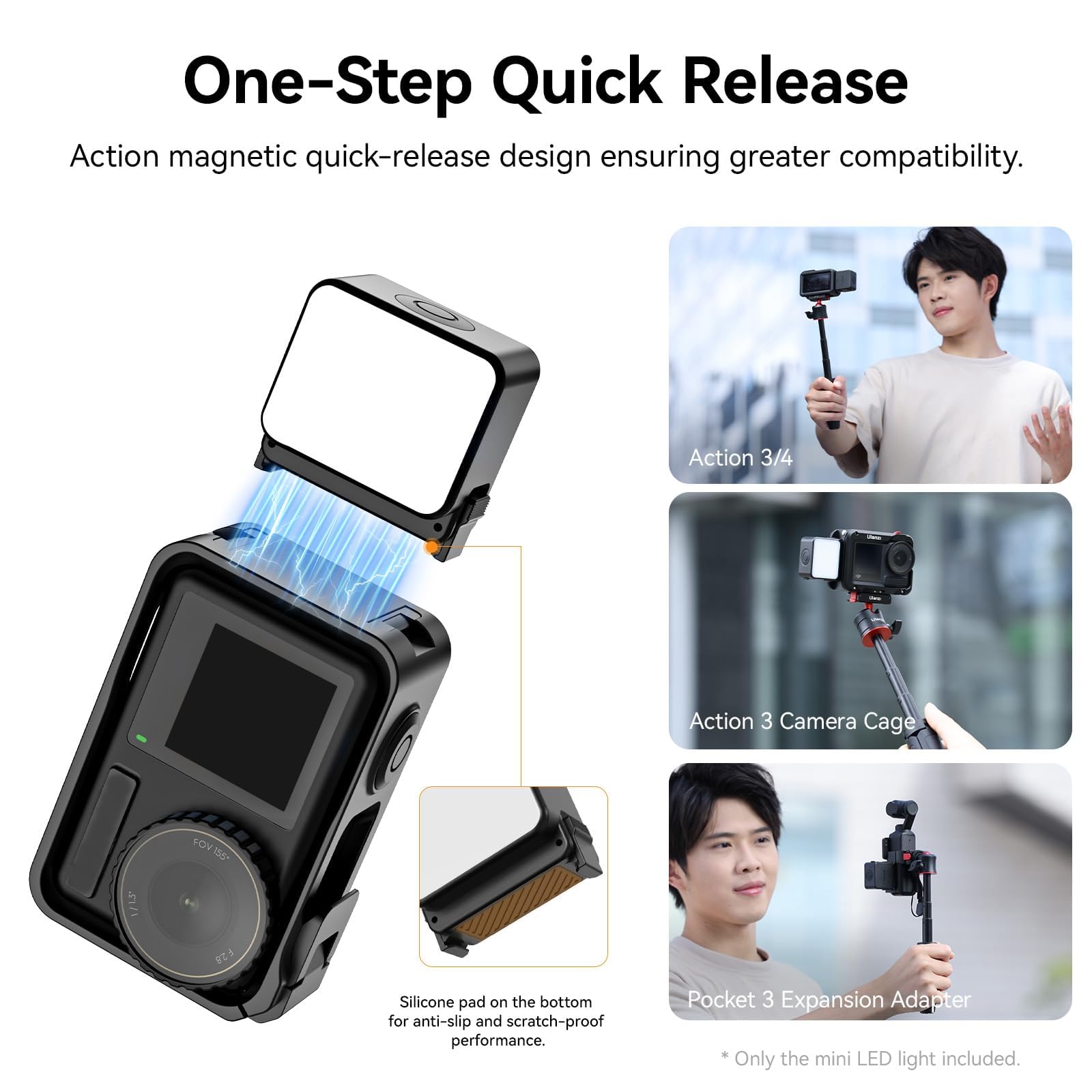 ULANZI LM18 Vlogging Light Mini LED Action Camera Video Luce Fotografia Magnetica Illuminazione per DJI Osmo Action 3/4/5 Pro Camera Cage Accessori