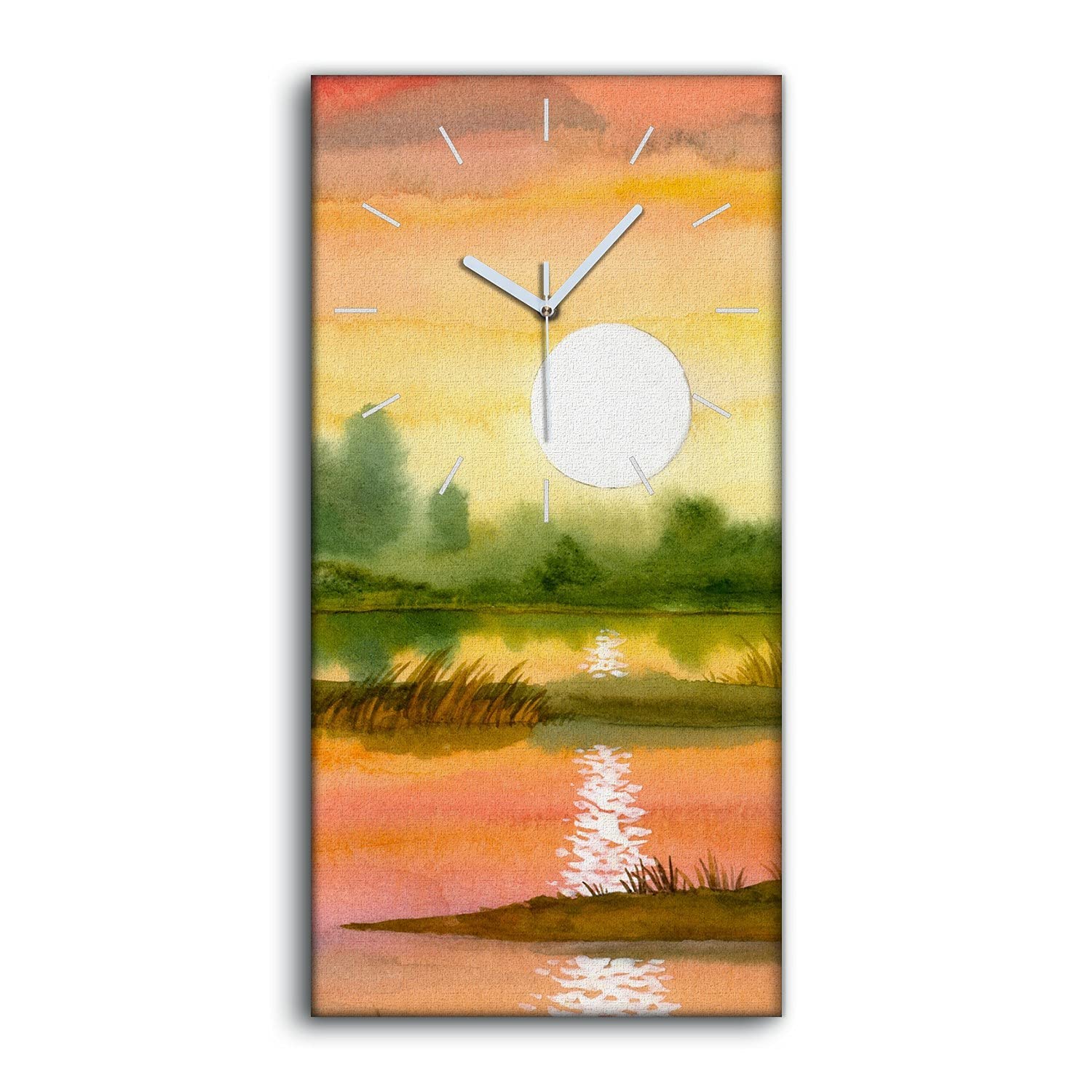 Horloge sur Toile 30x60cm Décoration Art Mural Moderne Aquarelle Tree Sun pour Salon