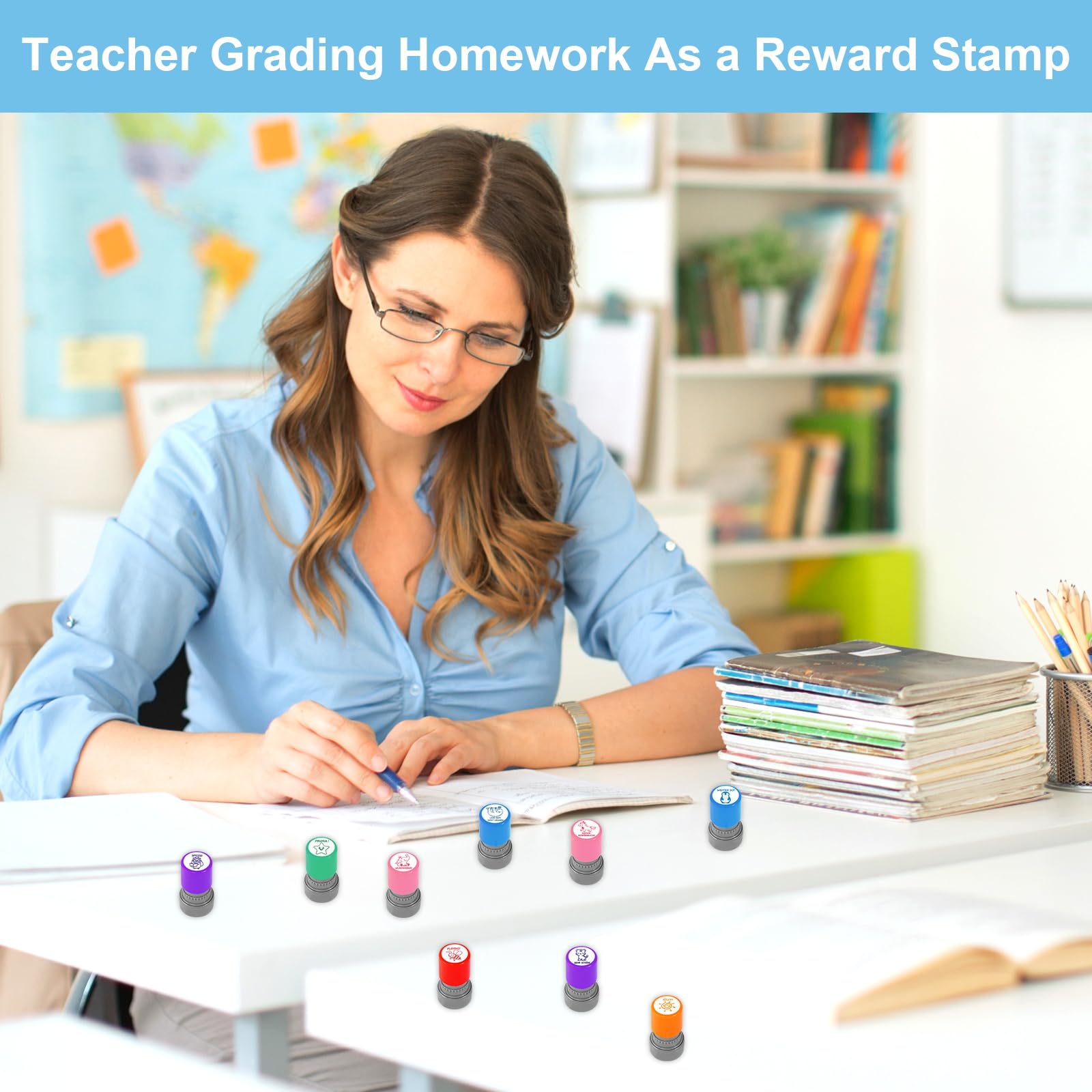 Image secondaire de Lot de 9 Tampons Auto-Encreurs pour Enseignants - Motivation et Récompenses