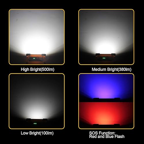 Miniatura 4 de T-SUN Luces de trabajo LED solares de 60 W luz de inundación USB portátil recargable 4 modos de seguridad iluminación de lugar de trabajo