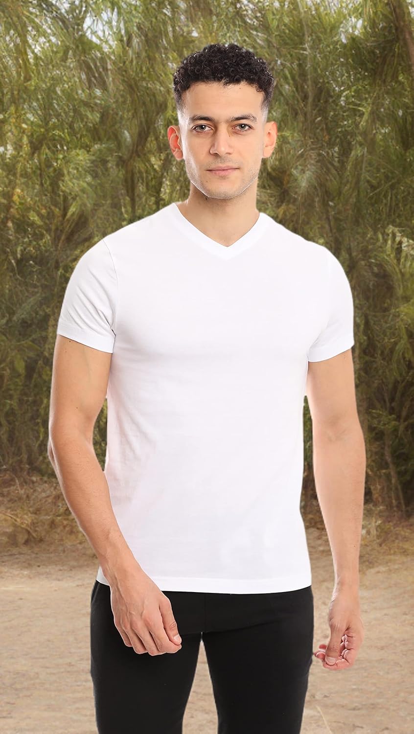 Mens Cotton V-Neck T-Shirt (Slim Fit) | White V Neck Undershirt, Tag Free (6 Pack) | Ultra Soft, Breathable (Made in Egypt) - Image 5