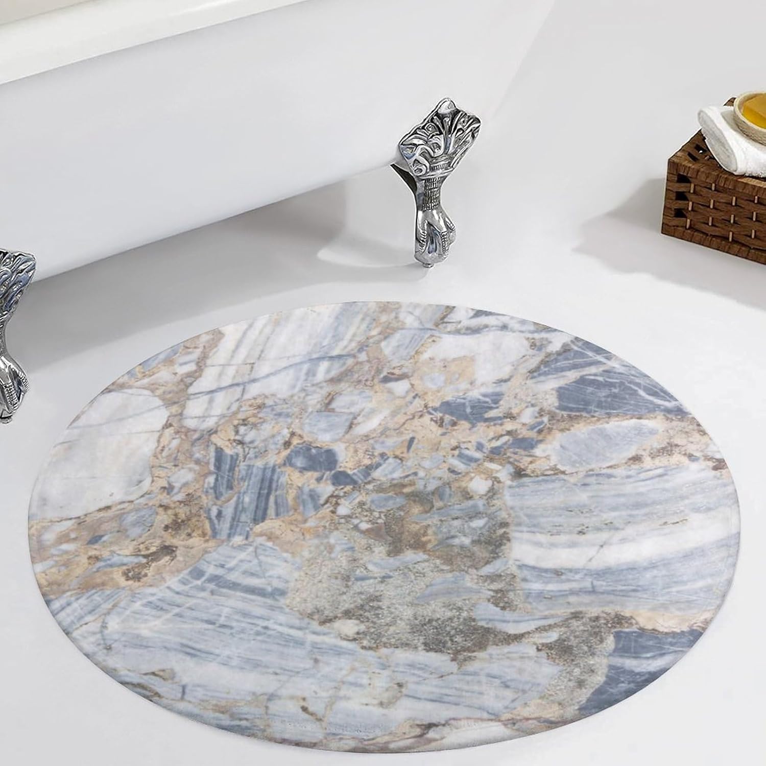 Custom Area Rugs Round Rug 3 FT with Logo Photo Text Personalized Circle Carpet Anti Slip Floor Mat for Bedroom Living Room Bathroom, Absorbent Circular Mats Dark Blue, Washable