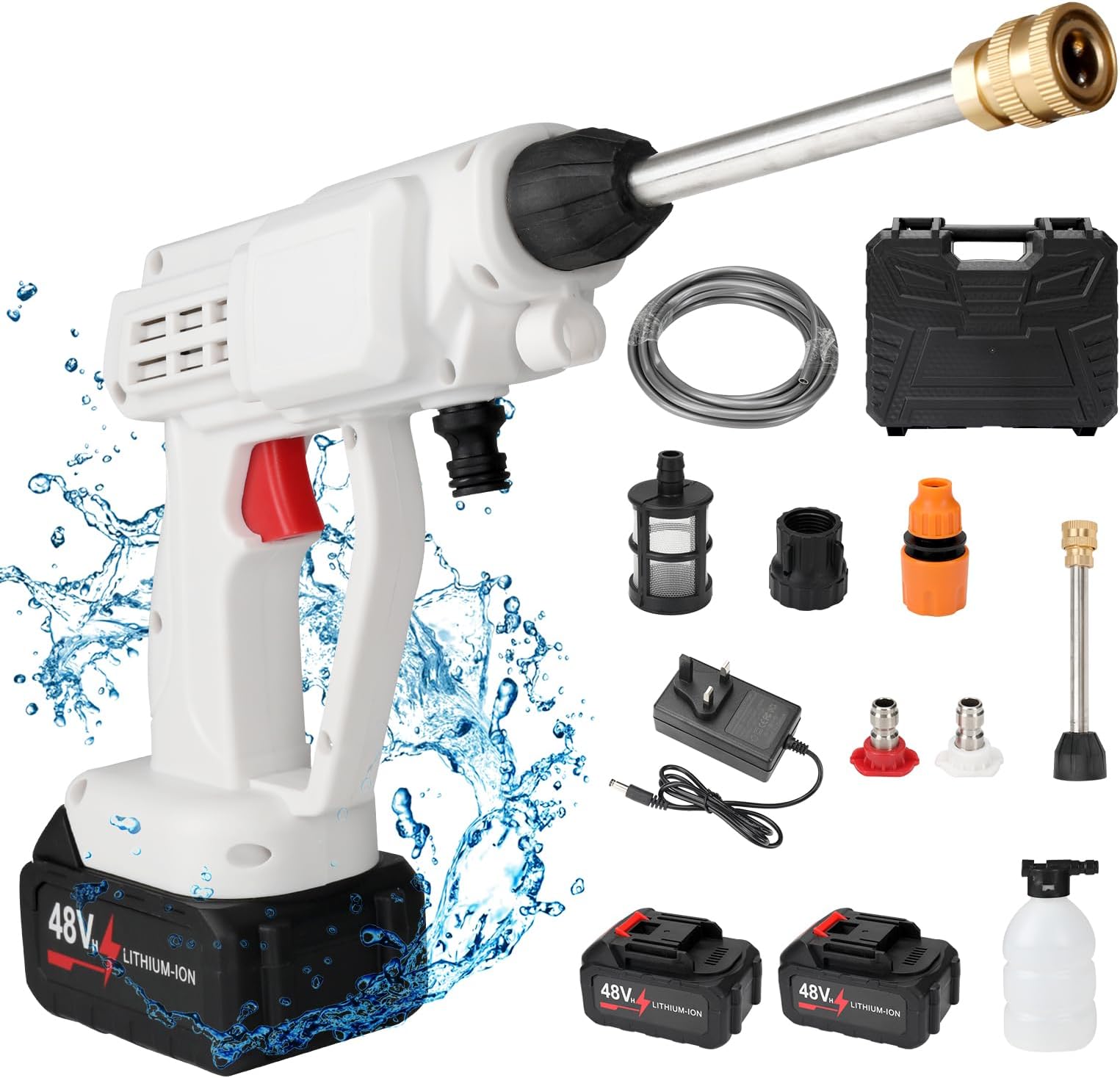 Akku Hochdruckreiniger 90 Bar - Kabellos Mit 6-in-1 Düse & 5m Schlauch