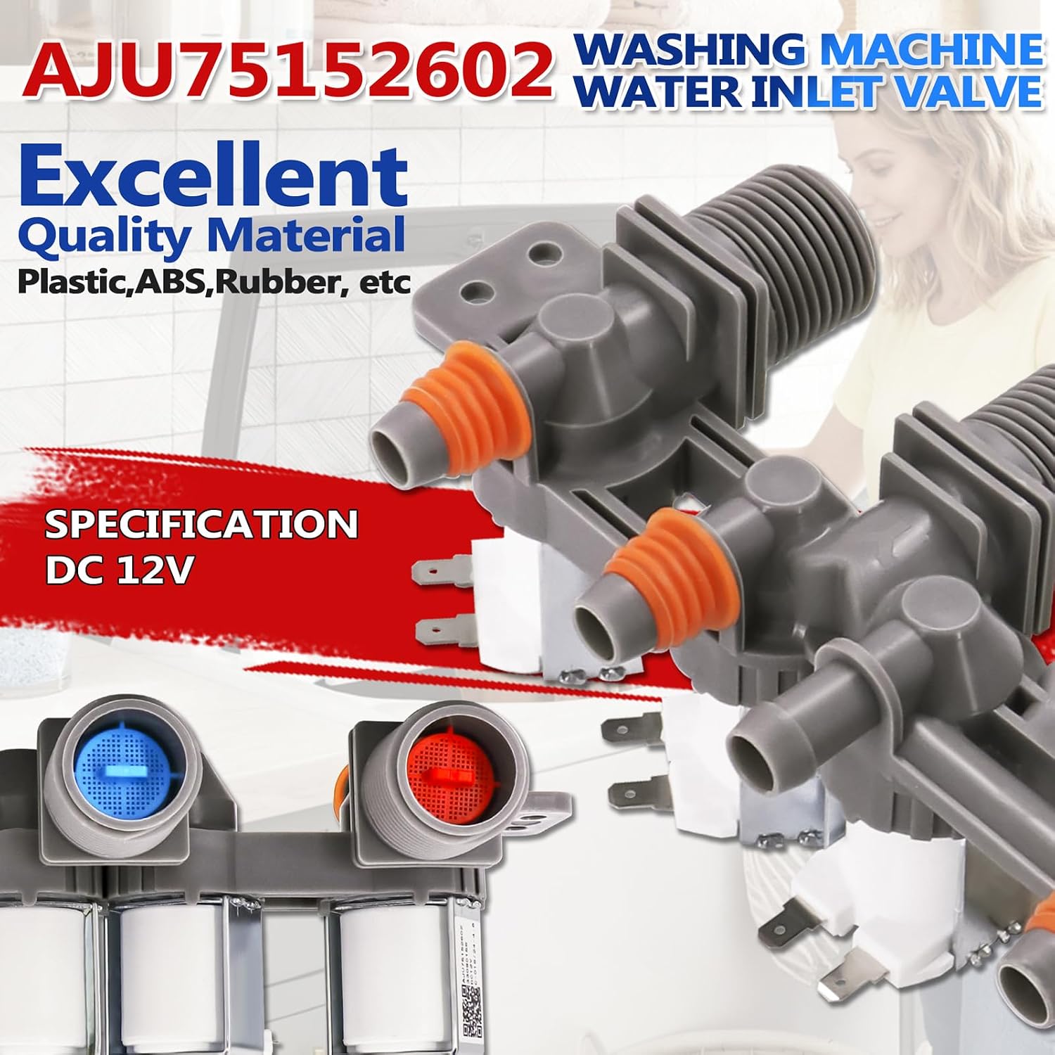 AJU75152602 5221EA1008S Washer Water Inlet Valve Fit for LG WT7900HBA WT7880HWA WT7800CW WT7800CV WT7405CW WT7405CV WT7400CW WT7400CV WT7305CV WT7100CW WT7300CW WT7060CV WT7150CW WT7300CV WT7155CW