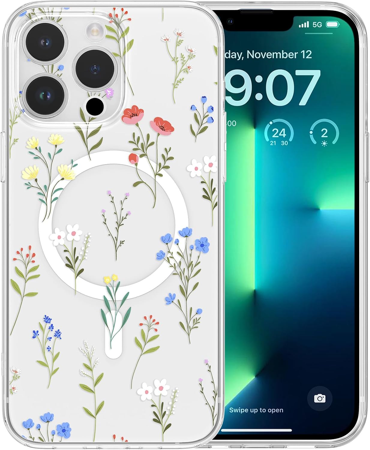 RALEAVO for iPhone 15 Pro Max Case Clear Floral Magnetic Case,Daisy