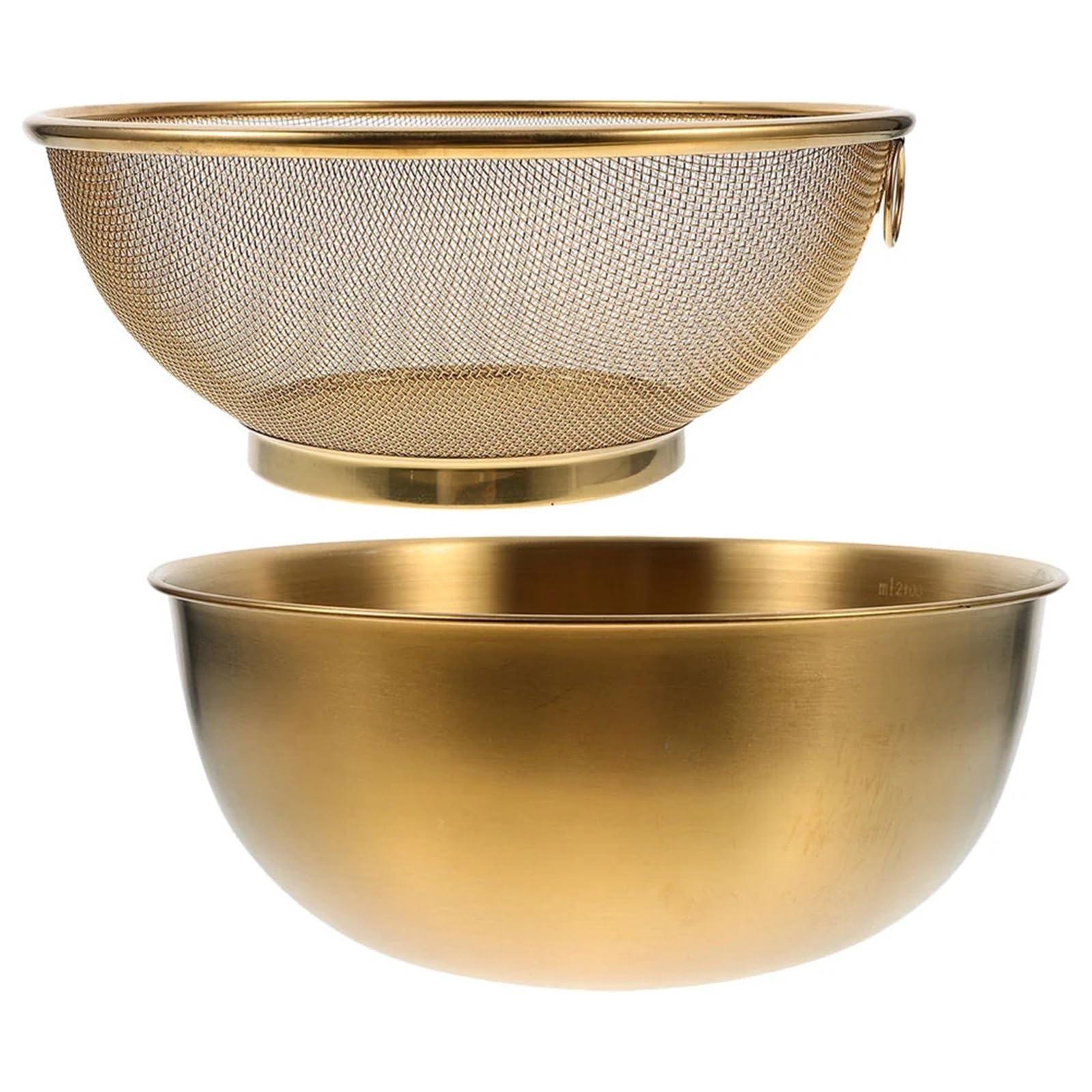 Colador De Arroz De Acero Inoxidable Juego de colador acero inoxidable con cuenco, lavabo for lavar arroz, escurridor verduras, malla fina, for mezclar, 1(Golden)
