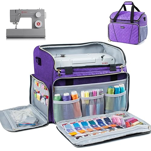 BAGSFY Large Sewing Machine Carrying Case, Sewing Machine Bag, Travel Tote Bag Compatible with Singer, Brother, Bernina & Standard Size Sewing Machines. - Purple Case - Ⅱ - Carrying Case