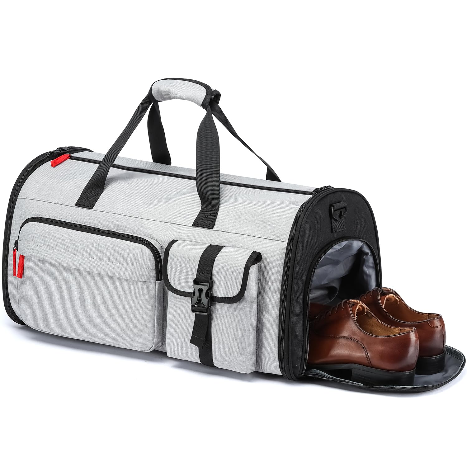 Borsa da viaggio per abiti da uomo, sacco per vestiti trasformabile, sacca da viaggio per il trasporto di scarpe, 3-in-1 grande borsa per abiti a tracolla, borsa per abiti per viaggi d'affari, grigio