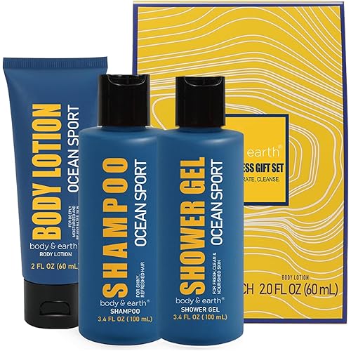 Bath and Body Gift Set for Men Body Wash Set with Fresh Ocean Scent Shower Gel, Body Lotion, Shampoo, Birthday Gifts for Men,regalos para hombre, Birthday Gifts for Him