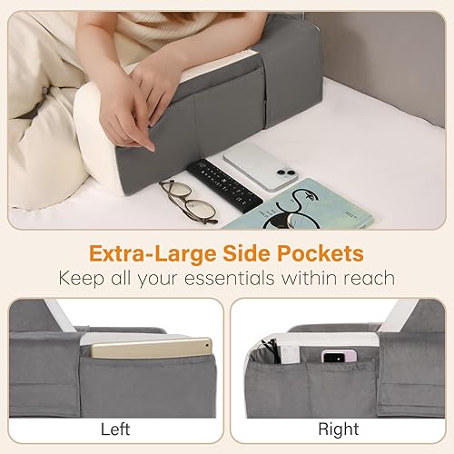 Miniatura 4 de Vekkia Almohada de lectura de 21 pulgadas para sentarse en la cama  Almohada ergonómica de 60 con cuña trasera, bolsillos laterales XL, silla de