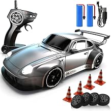 120 Scale RC Drift Car 4WD 2.4GHz Remote Controlled Racing Car LED Lights and Tyres Designed Specifically for Racing and Drifting with 2 Batteries Suitable for Beginners Silver
