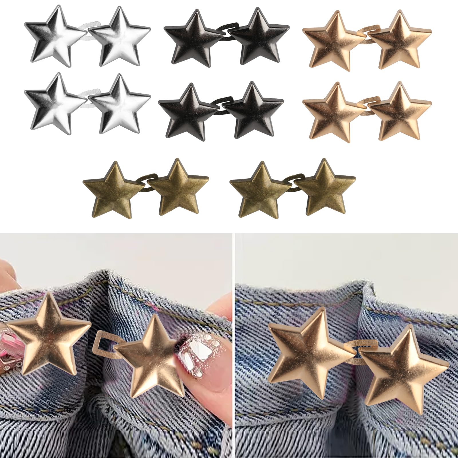 8 Bottoni Jeans Regolabili A Stella - Stringi Pantaloni Senza Cucire | Per Jeans, Gonne E Pantaloni Harem | Fissaggio Rimovibile E Riutilizzabile - Foto 3