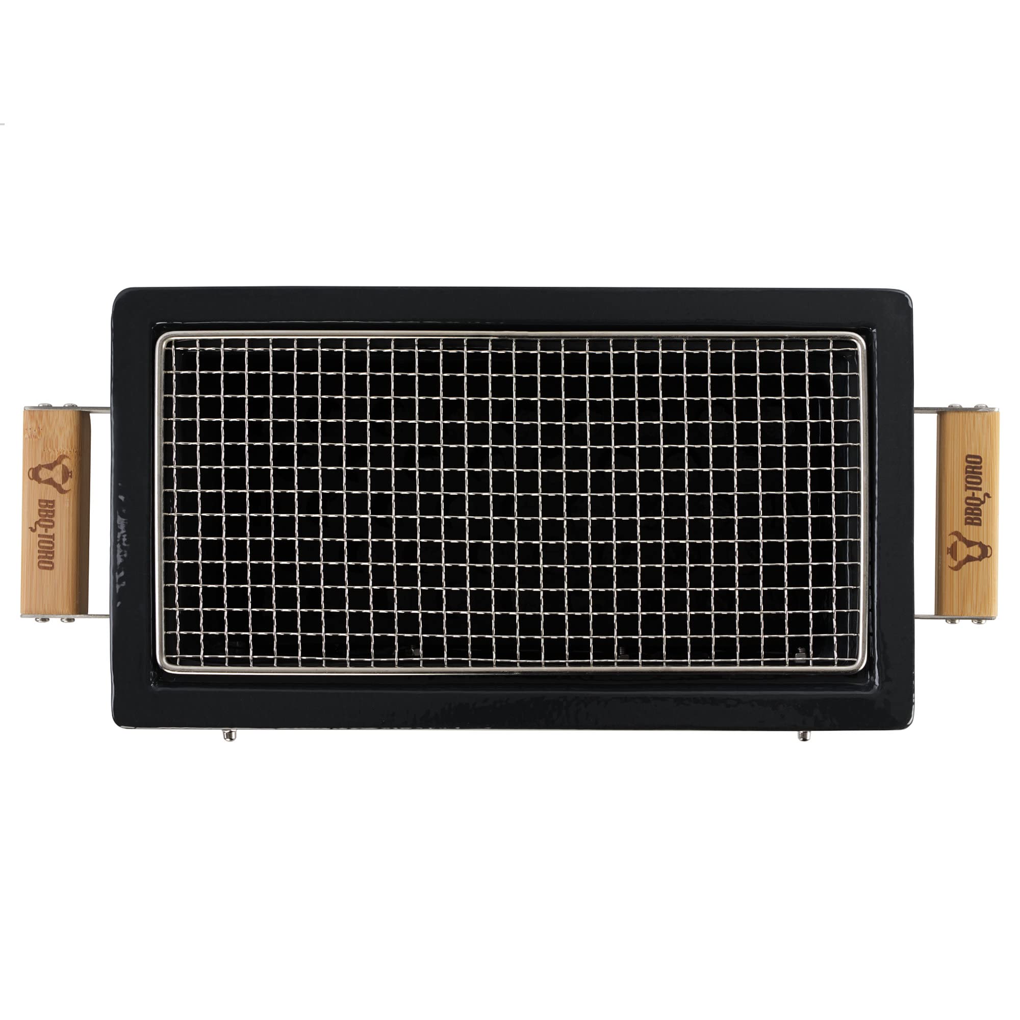 BBQ-Toro Barbacoa de Cerámica con Base de Madera | 50 x 23 x 17 cm | Parrilla de Mesa Hibachi | Miniparrilla sin Electricidad | Barbacoa Portátil de Carbón, Parrilla de Mesa Portátil