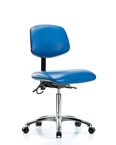 LabTech Seating LT41252 ESD - Silla de banco (vinilo, base cromada, inclinable, ESD, ruedas de color azul