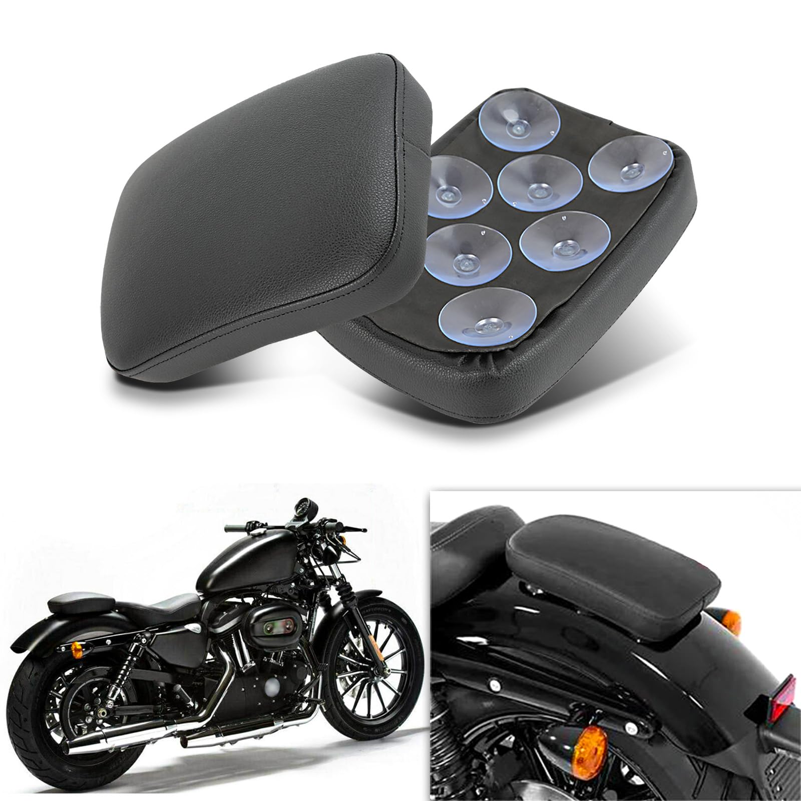 JMTBNO Sedile passeggero universale nero per moto, in pelle, con 8 ventose, compatibile con Harley Sportster, Bobber, Chopper, Custom Bike