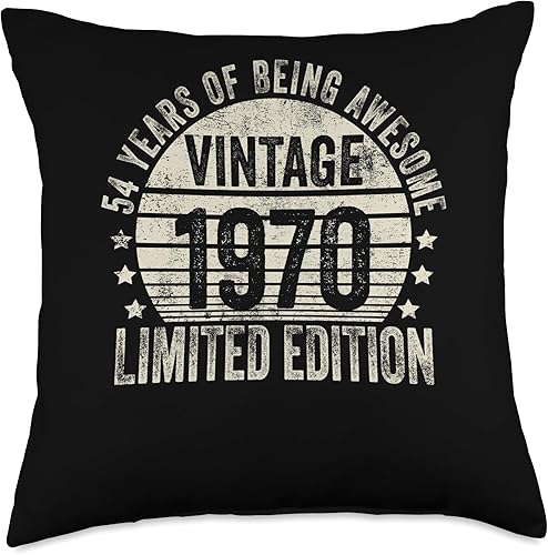 54 Year Old Vintage 1970 Limited Edition Bday Retro 54th Birthday Gifts Men Women Throw Pillow, 18x18, Multicolor
