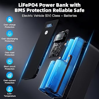 Kingboss 15000mAh LiFePO4 Power Bank, Small Portable Charger with Digital Display, 22.5W PD & USB-C Fast Charging, Dual Input/Output Backup Battery for Phone Travel Backup, Tablet, Watches, Headphone
