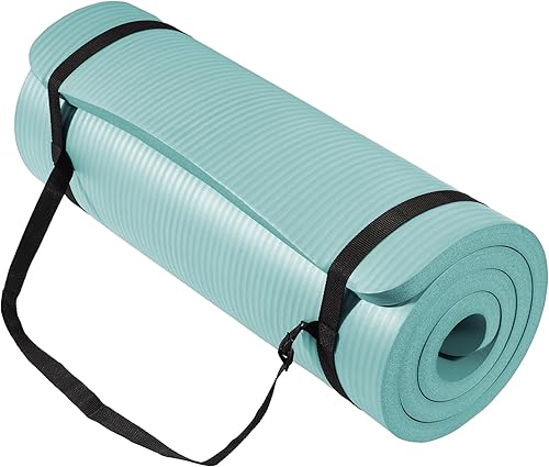 BalanceFrom Tapete de yoga de 1 pulgada extra grueso de alta densidad con superficie antideslizante y correa de transporte para hombres y mujeres,