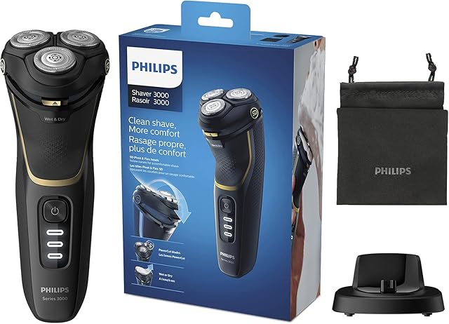 Philips Series 3000 Wet or Dry Men's Electric Shaver with a 5D Pivot & Flex Heads, Noir Gold
