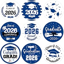 480Pcs Graduation Stickers 2026, Class of 2026 Stickers Graduation Envelope Seal Label Self Adhesive Congrats Grad Cap Sticker for Grad Party Favors Blue & White