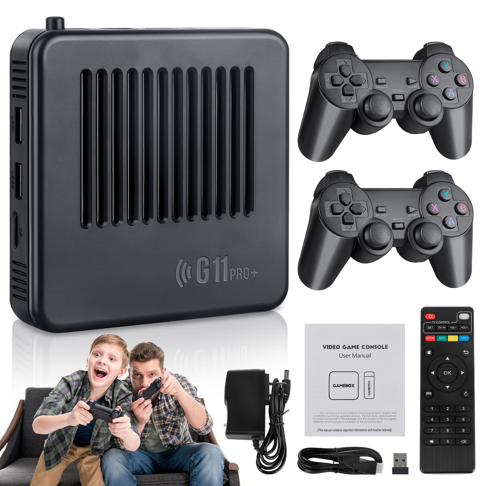 Retrowave G11 Pro, console di gioco G11 Pro 4k + 256 GB con doppio controller wireless 2,4 g, oltre 100.000 giochi Plug & Play, 60 emulatori integrati (256 G)