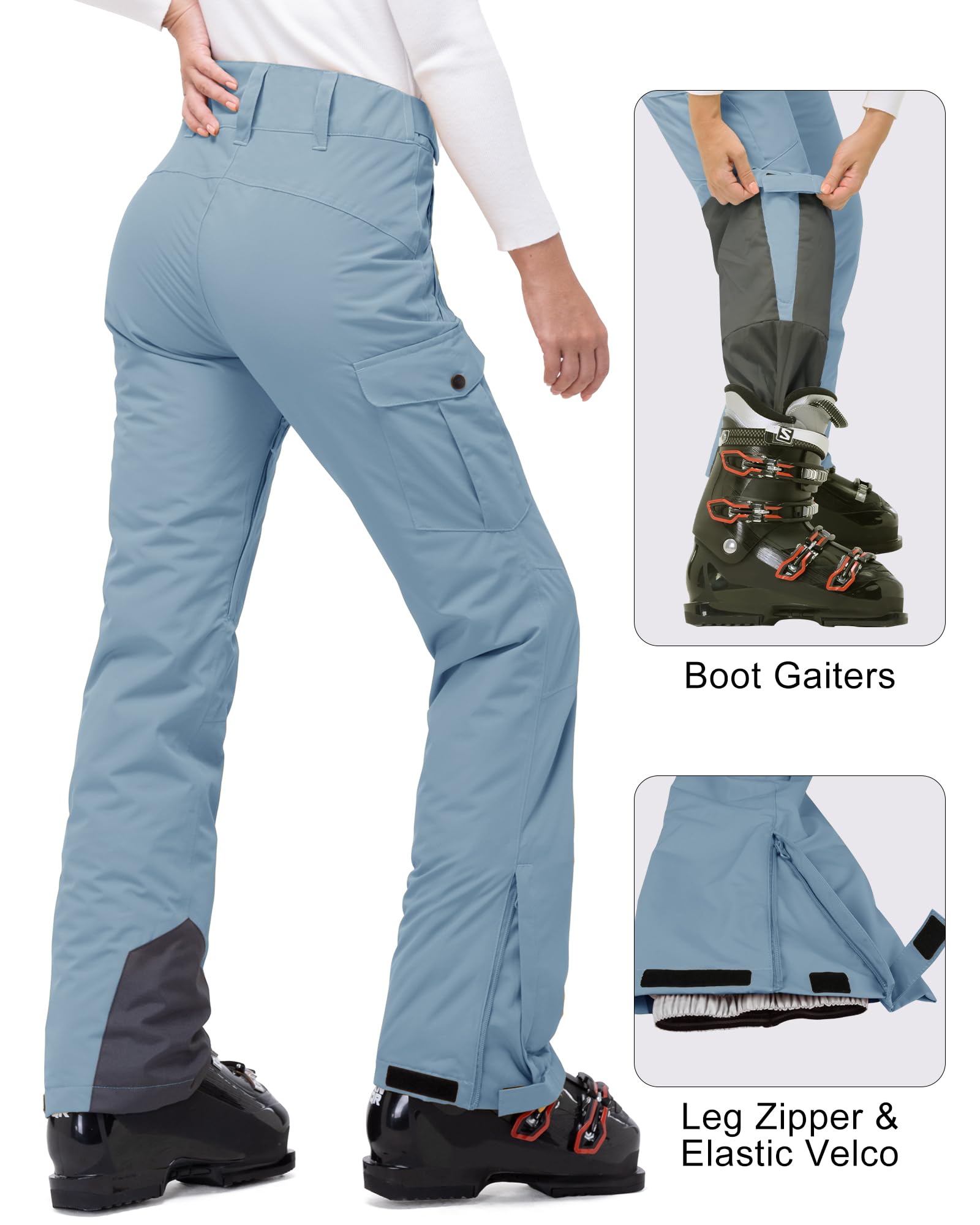 Pantalon de ski 33,000ft pour femme - Imperméable - Coupe-vent - Chaud - Doublure thermique - Pantalon de randonnée - Hiver - Ski - Noir