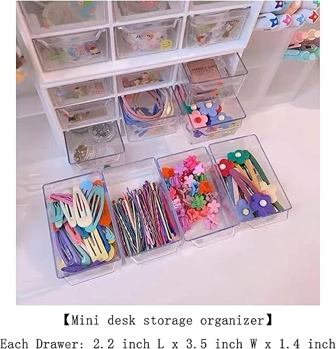 Miniatura 4 de Feadily Organizador de cajones pequeños de 2 piezas para escritorio, organizador de cajones de escritorio con 9 cajones transparentes, cajones de