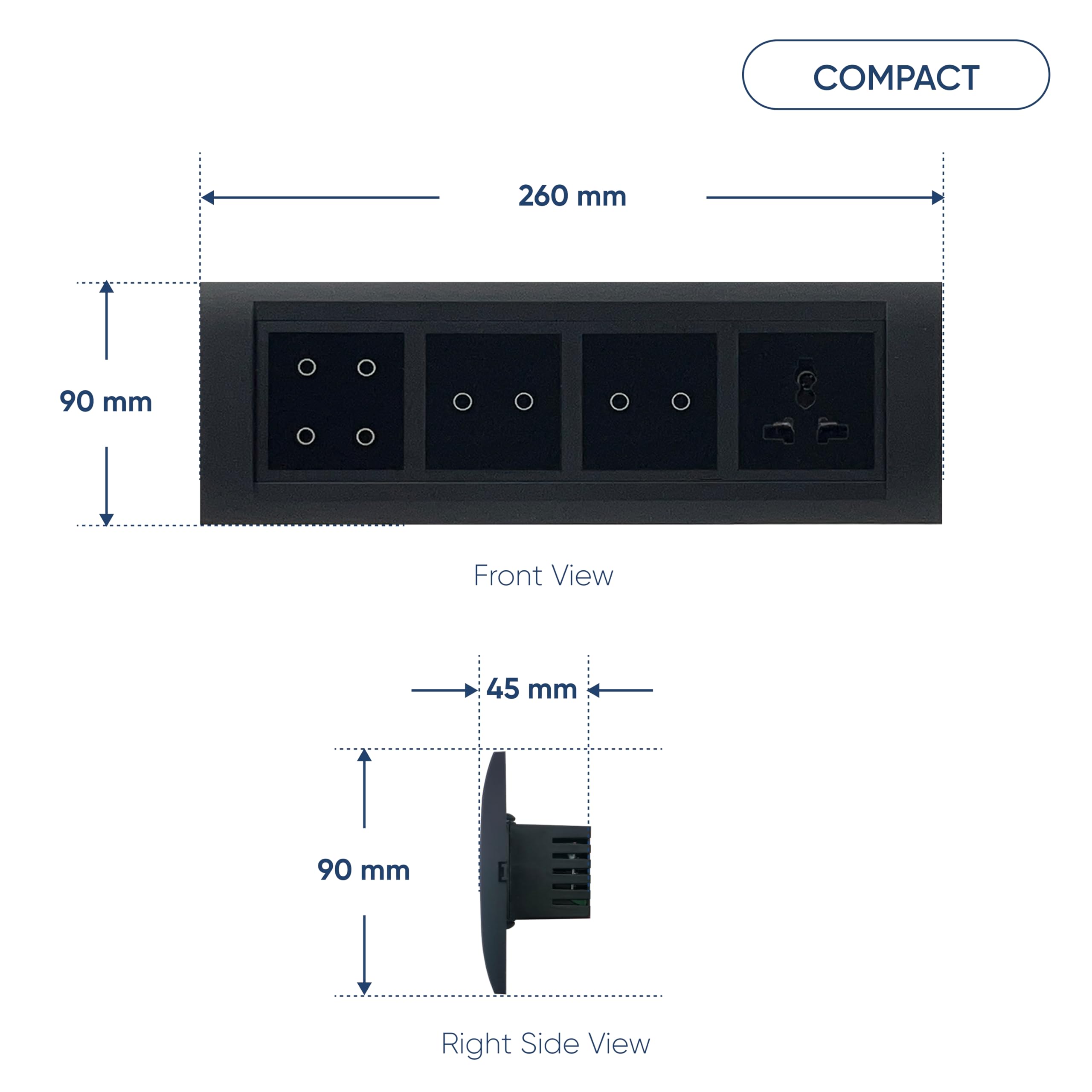 Aziot 8 Module Switch Board Plate | Smart 4 Touch, Two 2 Touch SW & 1 Socket | WiFi & BLE | Google, Alexa & Siri Control (Black) 2