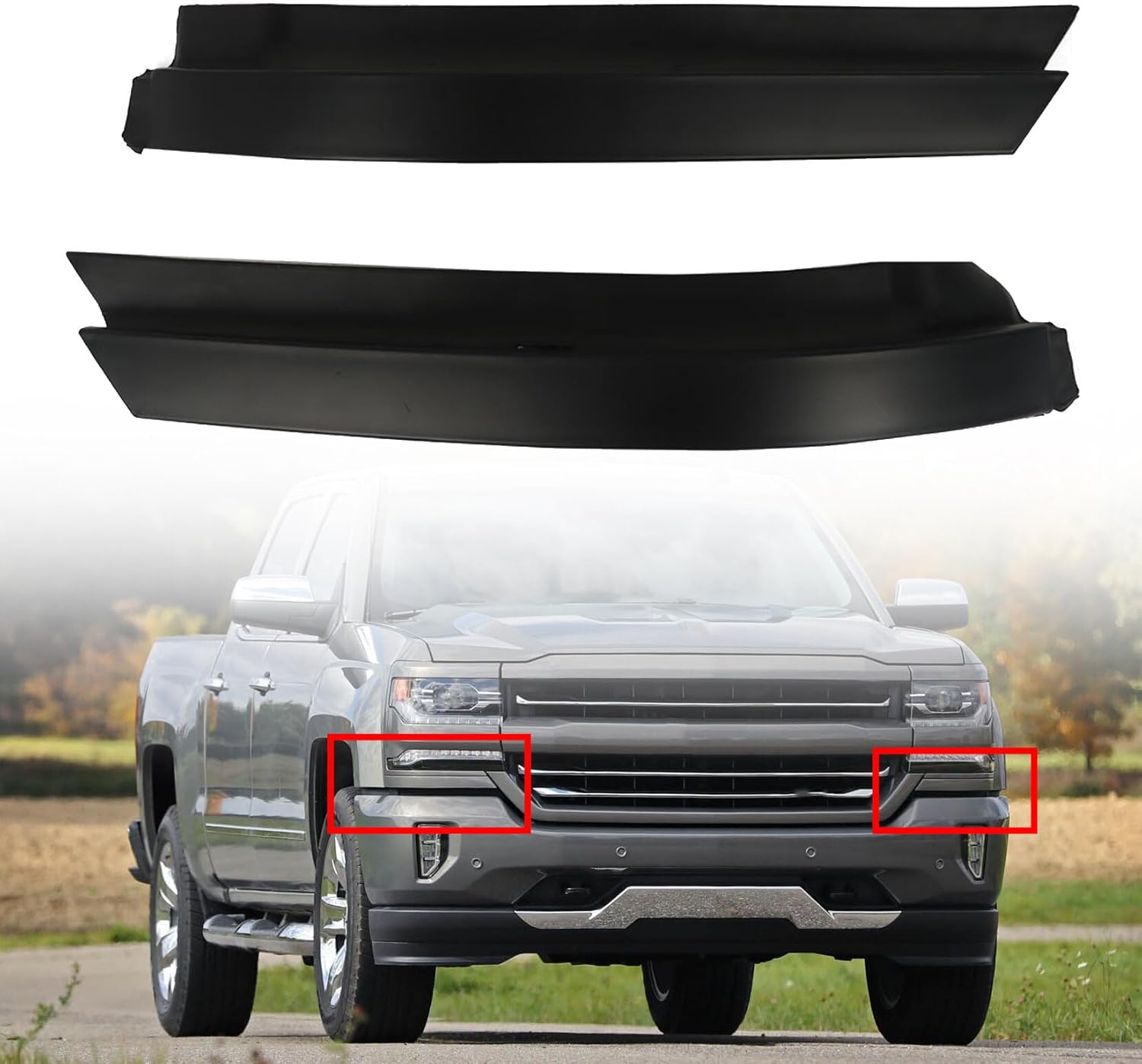 Black Front Bumper Filler Panel Left and Right Plastic Replacement for 2016-2018 Silverado 1500 84052264 84052265