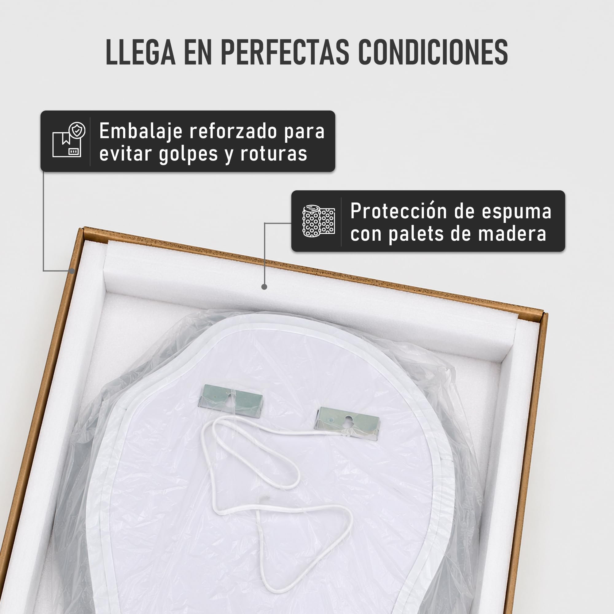Espejo LED con Antivaho y Control Táctil, 50 x 70 cm (Irregular) | Luz Cálida, Neutra y Fría, Brillo Regulable, Memoria, Apto para Ambientes Húmedos, Enchufe y Tornillos Incluidos