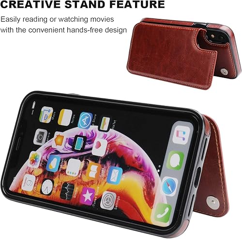 Miniatura 4 de OT ONETOP Funda tipo cartera para iPhone XR con soporte para tarjetas, piel sintética de alta calidad, ranuras para tarjetas, doble cierre magnético