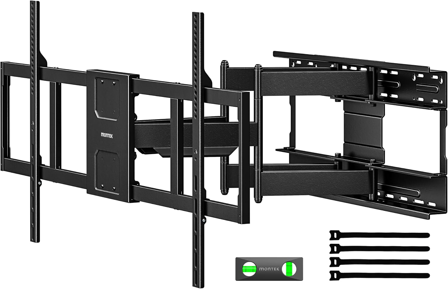 monTEK Heavy Duty TV Wall Mount for 60–140 inch XXL TVs up to 275 lbs | +5°/-15° Tilt,±60° Swivel&,5° Leveling,4X Load Tested,25” Long Articulating Arm,Max VESA 1200×600,Preassembled,16–24” Studs