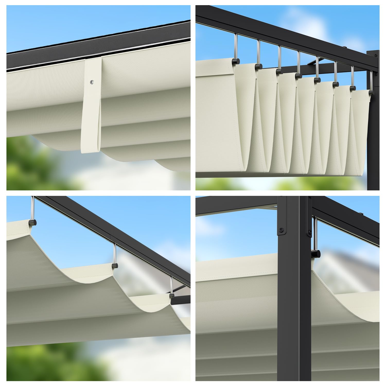 Ersatzdach für 3.65 x 4.85 m Pergola,wasserabweisend einziehbar Welle Überdachung,UV-Schutz 50+, NUR Schattenabdeckung 350 x 423 cm,Wetterfest,Sonnenschutz für pergola,Garten,Cremeweiß