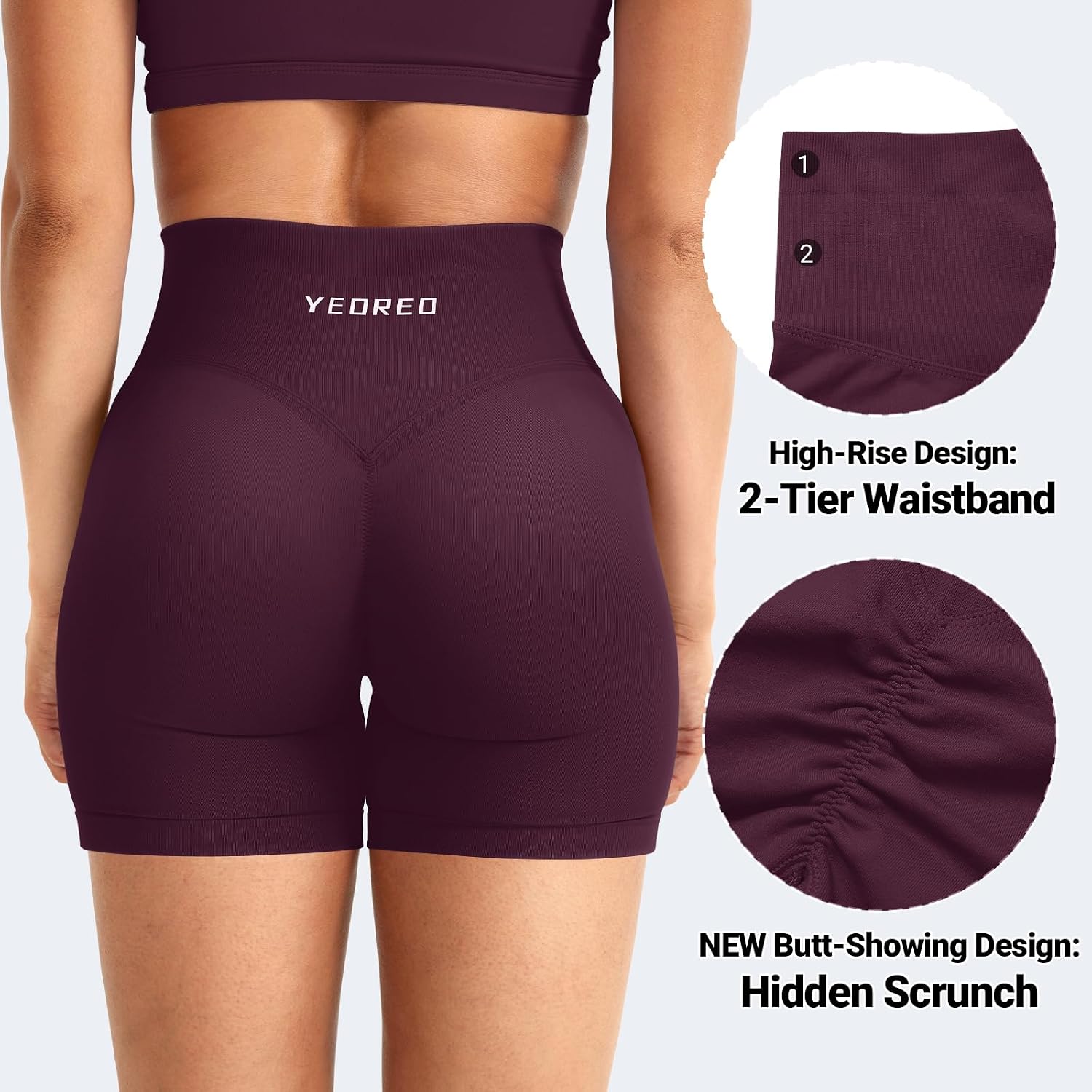 YEOREO Boost Workout Shorts Womens Booty Lifting 4.5" Seamless Hidden Scrunch High Waist Tummy Control Christiy Biker Shorts