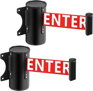Landical 2-Pack 16ft Retractable Wall Mount Barrier Belts with Do Not Enter Sign & Braking System for Crowd Control