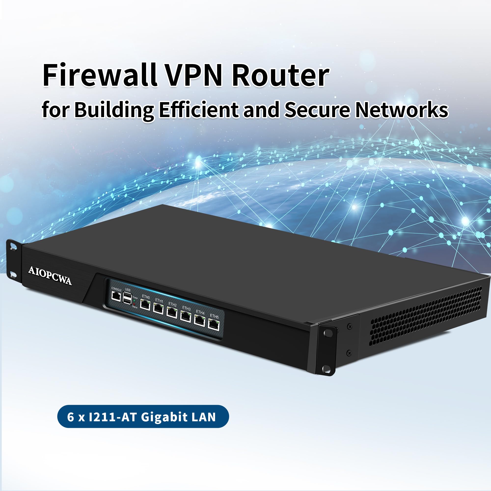 1U Rackmount Firewall Appliance i3-3217U, 6 × Gigabit I211AT LAN, OPNsense Router Hardware, 19 Inch Network Server Barebone DDR3 No RAM/SSD/OS, VGA, SATA3.0, Console