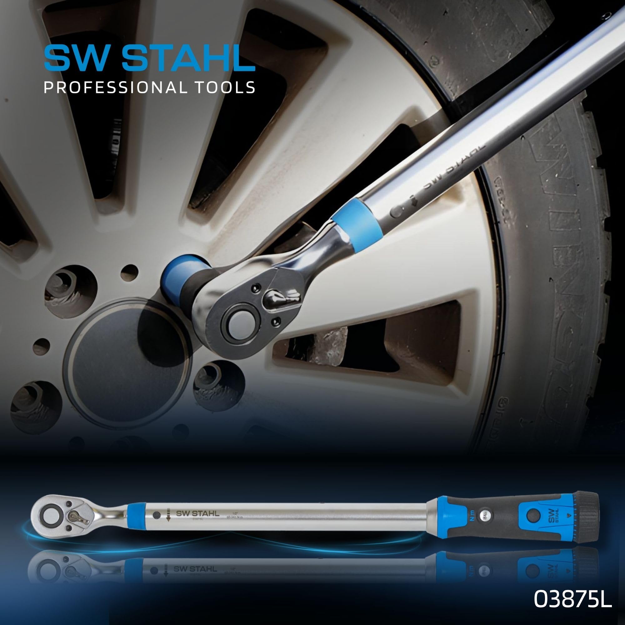 SW-Stahl 03875L Llave Dinamométrica 1/2 Pulgadas 60-340 Nm para Coche | Carraca de acero cromo vanadio de 12,5 mm, escala de 0,1 Nm, 48 dientes, ideal para cambio de neumáticos y taller