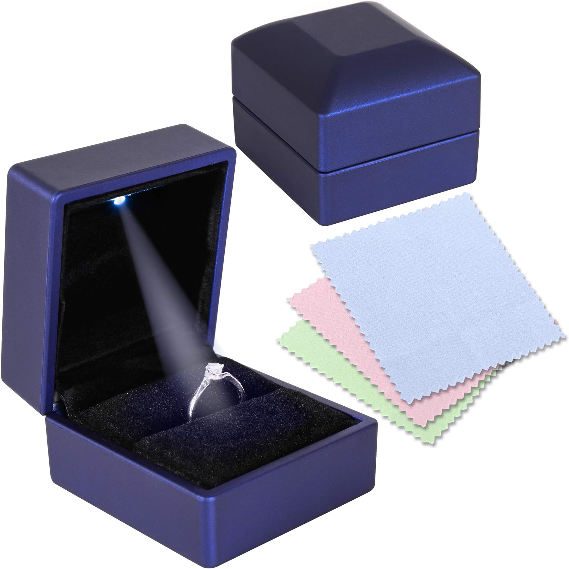 Gaxcoo Engagement/Wedding Ring Box for Presentation,Proposal with LED Light and 3 Piece Jewelry Polishing Cloth