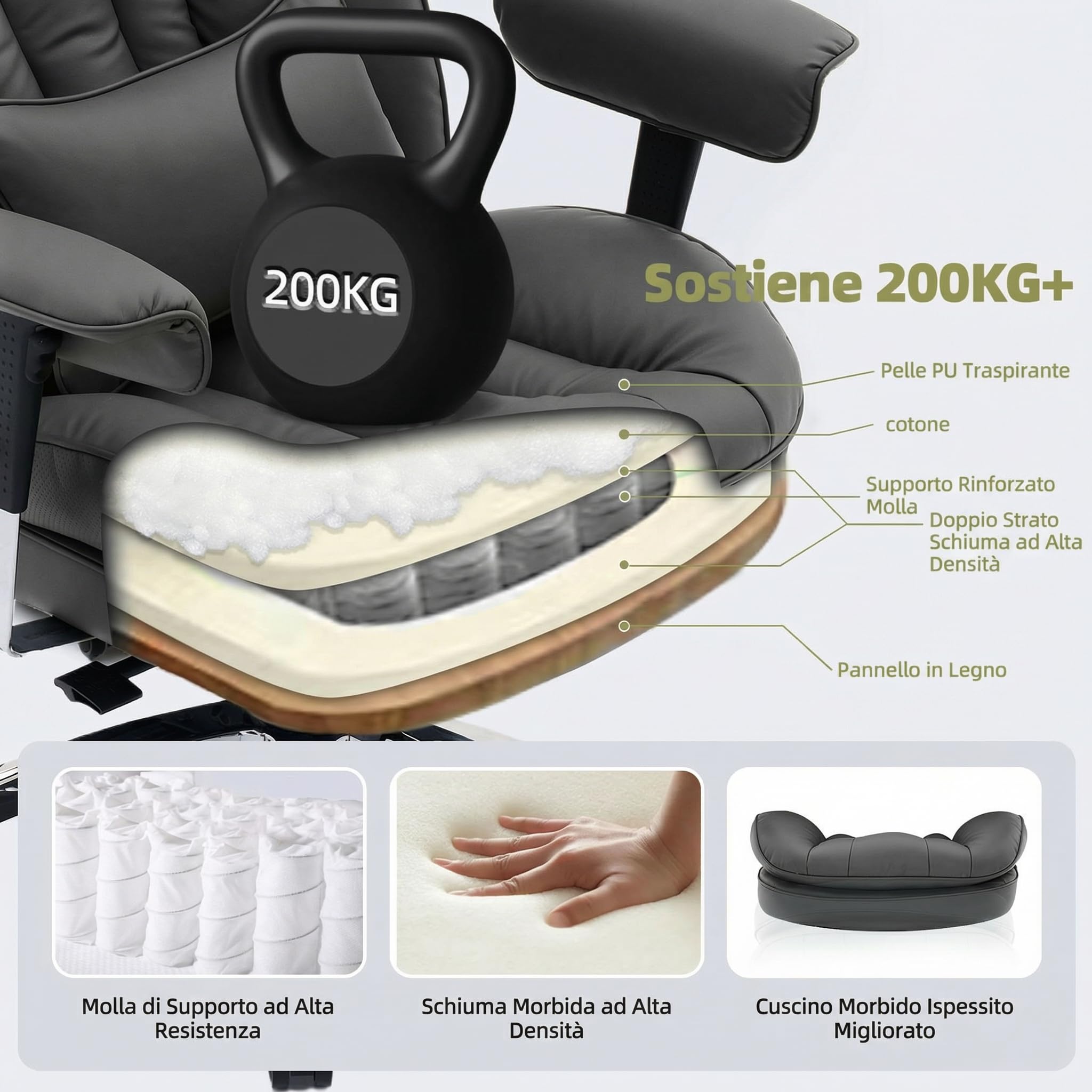 Efomao Sedia ufficio in pelle PU con ricamo X, grande e alta, schienale alto regolabile, sedia da gioco computer, girevole executive 200 kg, poggiapiedi e supporto lombare