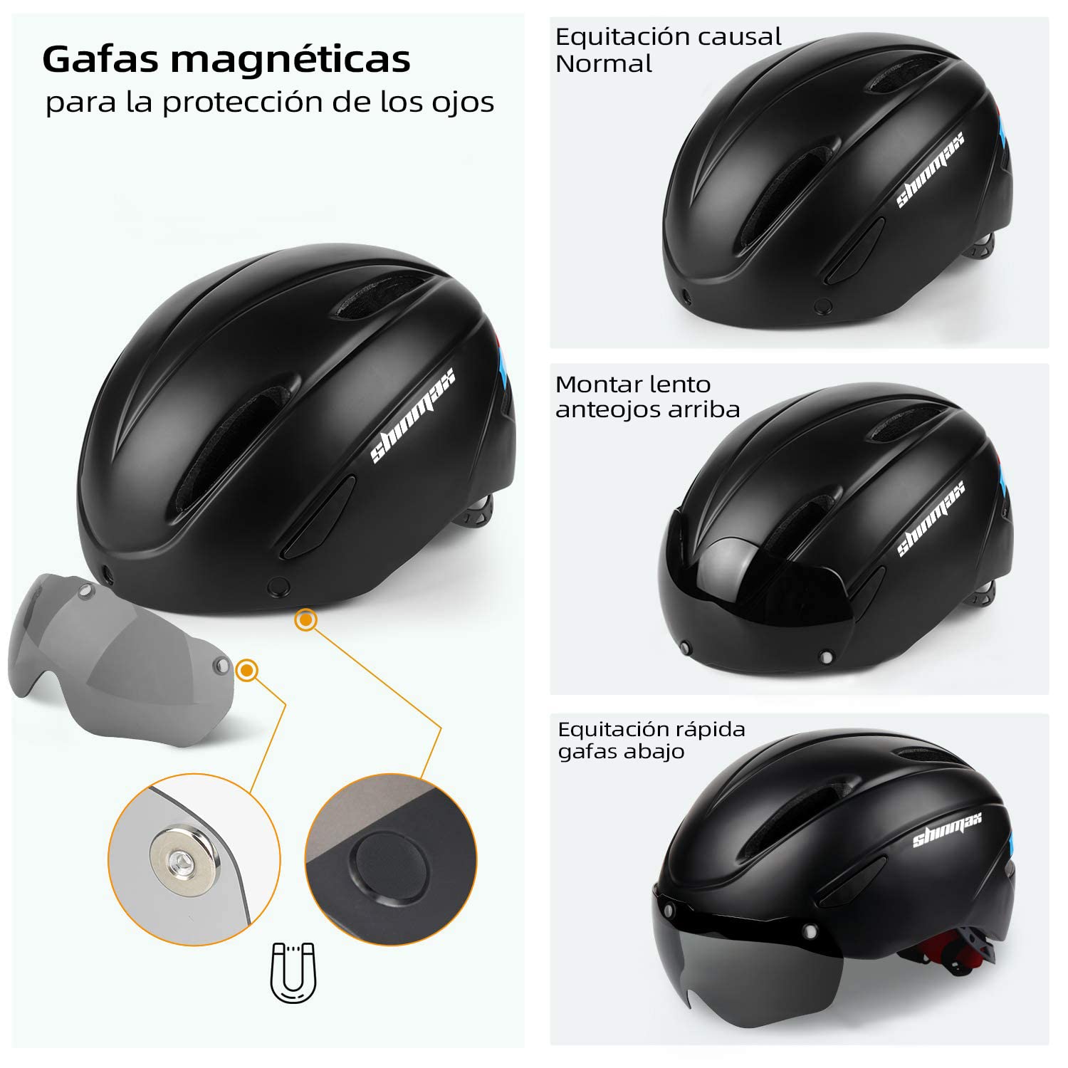 Shinmax Casco de Bicicleta para Hombre y Mujer, Casco de Ciclismo con Certificado CE, Casco de Ciclismo con Visera magnética Desmontable, Casco de MTB para Adultos, Casco de Bicicleta Ajustable,